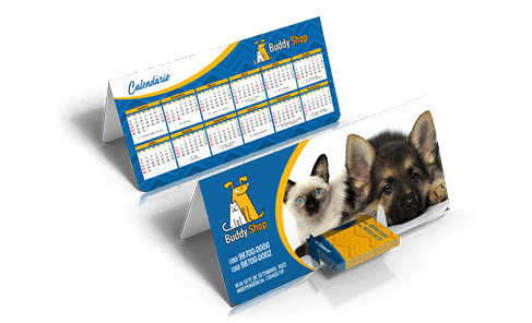 Calendário de Mesa 2026 com Porta Cartões Couchê 300g Sem Verniz 18x25cm - 4x0 - 500 unid