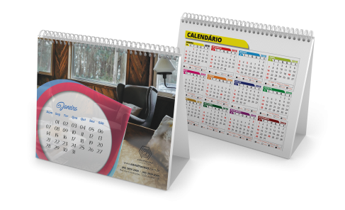 Calendário de Mesa 2026 com Wire-o e 24 páginas Couchê 150g Sem Verniz 15x12,5cm - 4x4 - 20 unid