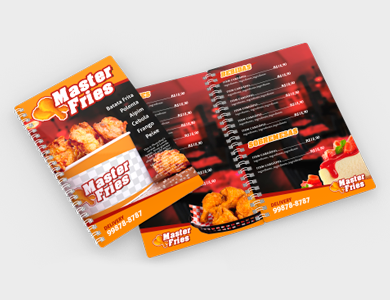 Cardápio Wire-o com 6 Páginas em PVC 0,76mm Fosco Frente e Verso 13,6x21,1cm - 4x4 - 5 unid