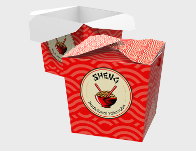 Embalagem Box com Ilhós Papel Alimentício 270g com Película Antigordura 9x9x10cm - 4x0 - 100 unid